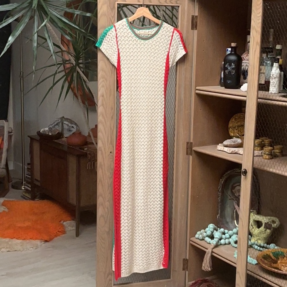 Love Sense Red Green Cream Knit Sweater Dress Tunic